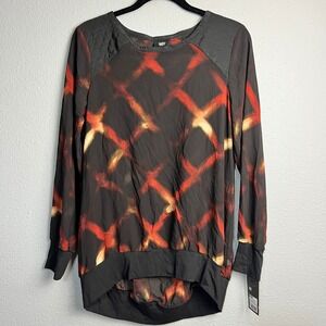 Mossimo Long Sleeve Top Orange Magic Print Fire Artsy‎ Quilted Shoulders Size M